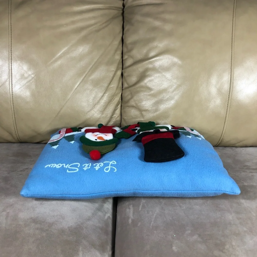 2 Hand Made 3D Felt Multicolor Christmas Holliday Snow Men Reindeers Pillows